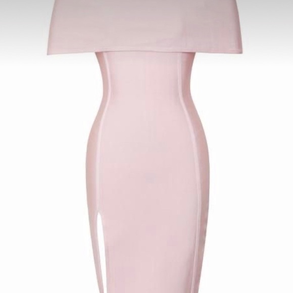 Sarah Pink Bandage Dress with Off Shoulder Overlay - Picture 2 of 3